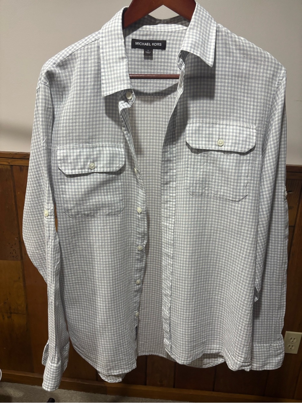 Michael Kors Light Gray Gingham Button-Down Shirt